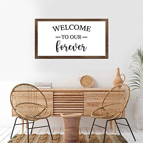 Funny Vintage Wooden Frame Sign 12x22 Inch,Welcome to Our Forever Farmhouse Wooded Sign for Home Entrance Decor Ready to Hang Wall Art Holiday Sign Gifts