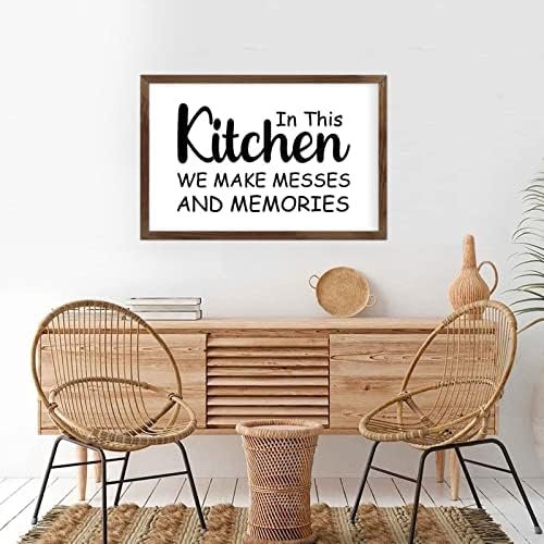 Funny Vintage Wooden Frame Sign 8x12 Inch,in This Kitchen We Make Messes and Memories Farmhouse Wooded Sign for Home Entrance Decor Ready to Hang Wall Art Holiday Sign Gifts