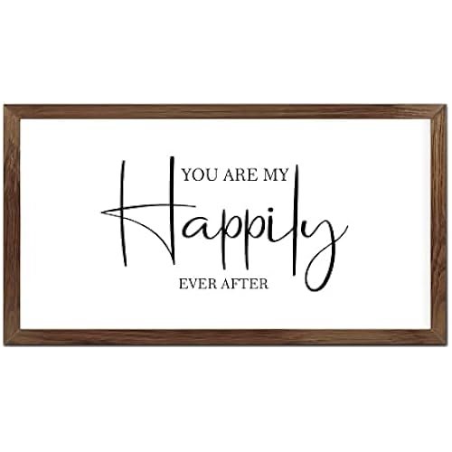 Funny Vintage Wooden Frame Sign 12x22 Inch,You are My Happily Ever After Farmhouse Wooded Sign for Home Entrance Decor Ready to Hang Wall Art Holiday Sign Gifts
