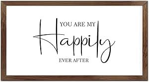 Funny Vintage Wooden Frame Sign 12x22 Inch,You are My Happily Ever After Farmhouse Wooded Sign for Home Entrance Decor Ready to Hang Wall Art Holiday Sign Gifts