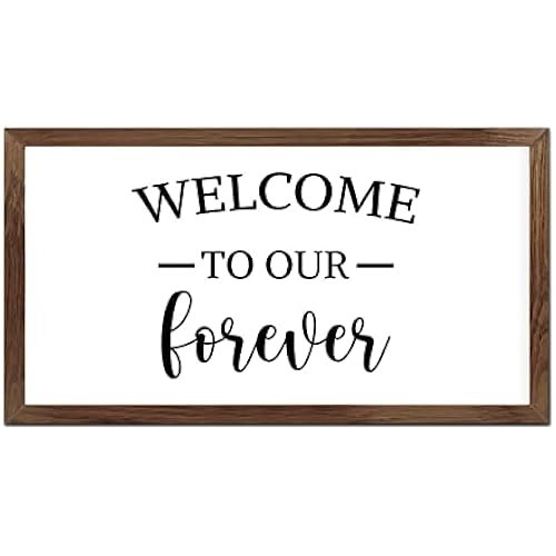 Funny Vintage Wooden Frame Sign 12x22 Inch,Welcome to Our Forever Farmhouse Wooded Sign for Home Entrance Decor Ready to Hang Wall Art Holiday Sign Gifts