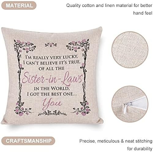 of All The Sister in Laws in The World I Got The Best One You Pillow Covers Throw Pillows Gifts for Women 22"x22" Decorative Pillow Cover Case
