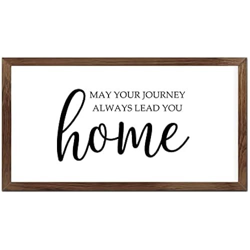 Funny Vintage Wooden Frame Sign 12x22 Inch,May Your Journey Always Lead You Home Farmhouse Wooded Sign for Home Entrance Decor Ready to Hang Wall Art Holiday Sign Gifts