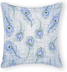 Blue Feather Retro Decorative Pillow Cover 18x18 Inch Farmhouse Custom Pillow Case Funny Decorative Pillow Cover for Women Girls,Anniversary Cotton Pillow Gifts