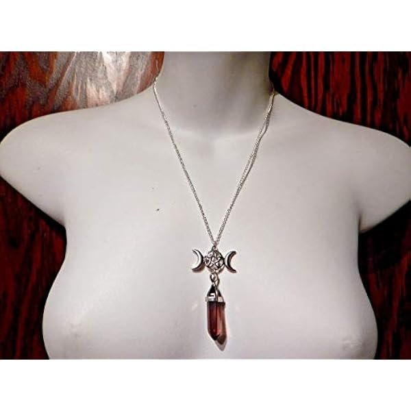 Pentagram & Moon Phases & Hex-Point Purple Glass Crystal Pendant on Chain Necklace Wiccan Pagan