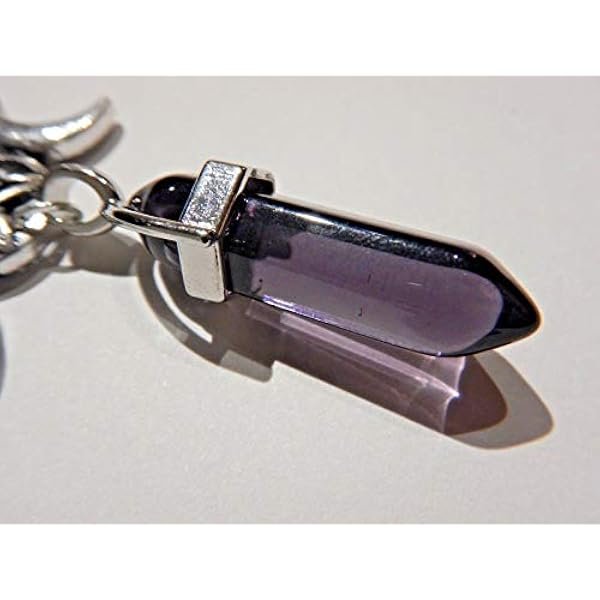 Pentagram & Moon Phases & Hex-Point Purple Glass Crystal Pendant on Chain Necklace Wiccan Pagan