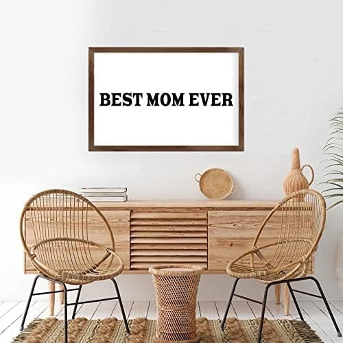 Funny Vintage Wooden Frame Sign 8x12 Inch,Best Mom Ever Farmhouse Wooded Sign for Home Entrance Decor Ready to Hang Wall Art Holiday Sign Gifts