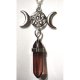 Pentagram & Moon Phases & Hex-Point Purple Glass Crystal Pendant on Chain Necklace Wiccan Pagan