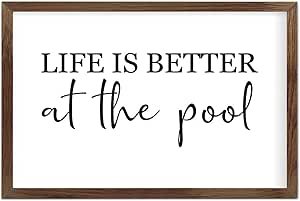 Funny Vintage Wooden Frame Sign 8x12 Inch,Life is Better at The Pool Farmhouse Wooded Sign for Home Entrance Decor Ready to Hang Wall Art Holiday Sign Gifts