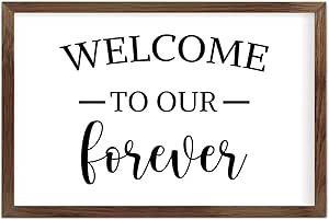 Funny Vintage Wooden Frame Sign 8x12 Inch,Welcome to Our Forever Farmhouse Wooded Sign for Home Entrance Decor Ready to Hang Wall Art Holiday Sign Gifts