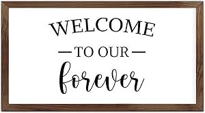 Funny Vintage Wooden Frame Sign 12x22 Inch,Welcome to Our Forever Farmhouse Wooded Sign for Home Entrance Decor Ready to Hang Wall Art Holiday Sign Gifts
