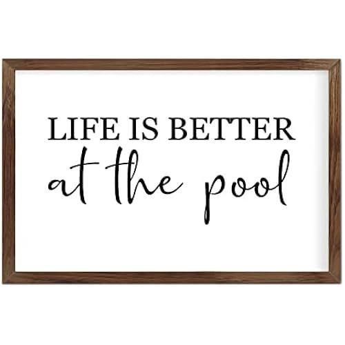 Funny Vintage Wooden Frame Sign 8x12 Inch,Life is Better at The Pool Farmhouse Wooded Sign for Home Entrance Decor Ready to Hang Wall Art Holiday Sign Gifts