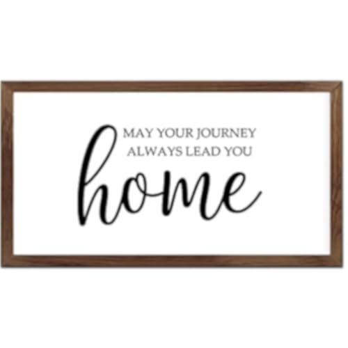 Funny Vintage Wooden Frame Sign 12x22 Inch,May Your Journey Always Lead You Home Farmhouse Wooded Sign for Home Entrance Decor Ready to Hang Wall Art Holiday Sign Gifts