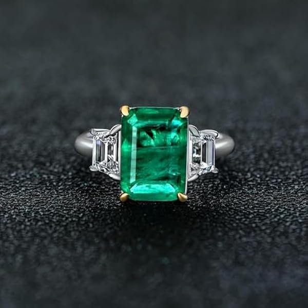 Rectangular Lab Emerald Gemstone Ring Colored Gemstone Men‘s Women’s Gifts Family; Friends Jewelry Birthday Gifts Anniversary Wedding Festival Activities Daily, Size US 5