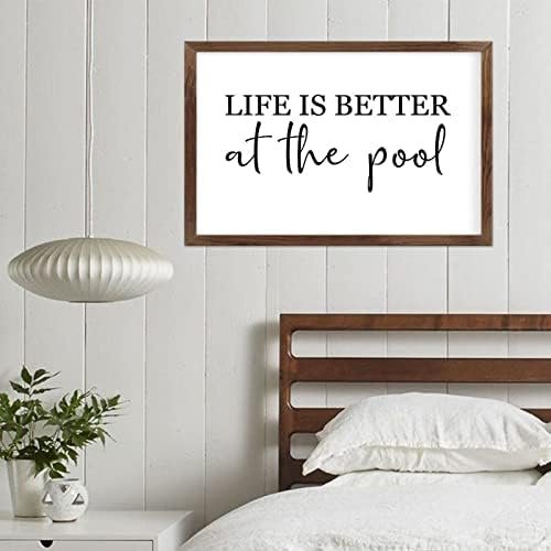 Funny Vintage Wooden Frame Sign 8x12 Inch,Life is Better at The Pool Farmhouse Wooded Sign for Home Entrance Decor Ready to Hang Wall Art Holiday Sign Gifts