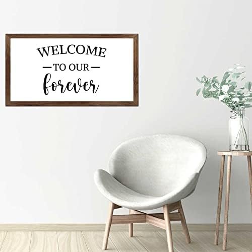 Funny Vintage Wooden Frame Sign 12x22 Inch,Welcome to Our Forever Farmhouse Wooded Sign for Home Entrance Decor Ready to Hang Wall Art Holiday Sign Gifts