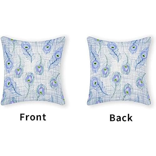 Blue Feather Retro Decorative Pillow Cover 18x18 Inch Farmhouse Custom Pillow Case Funny Decorative Pillow Cover for Women Girls,Anniversary Cotton Pillow Gifts