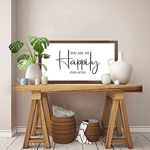 Funny Vintage Wooden Frame Sign 12x22 Inch,You are My Happily Ever After Farmhouse Wooded Sign for Home Entrance Decor Ready to Hang Wall Art Holiday Sign Gifts
