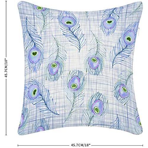 Blue Feather Retro Decorative Pillow Cover 18x18 Inch Farmhouse Custom Pillow Case Funny Decorative Pillow Cover for Women Girls,Anniversary Cotton Pillow Gifts