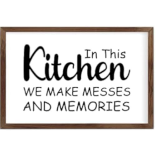 Funny Vintage Wooden Frame Sign 8x12 Inch,in This Kitchen We Make Messes and Memories Farmhouse Wooded Sign for Home Entrance Decor Ready to Hang Wall Art Holiday Sign Gifts