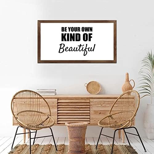 Funny Vintage Wooden Frame Sign 12x22 Inch,Be Your Own Kind of Beautiful Farmhouse Wooded Sign for Home Entrance Decor Ready to Hang Wall Art Holiday Sign Gifts