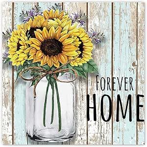 by Unbranded Forever Home Positive Canvas Posters Wall Art Sunflower Room Decorations Art Work Housewarming Gift for Cottage Room 12x12 Inch