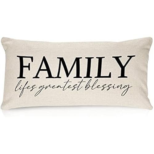 Family Lifes Greatest Blessing Lumbar Pillow Covers 14x24 Funny Quotes Cotton Linen Farmhouse Pillows Case for Couch Living Room Decor Housewarming Birthday Gifts