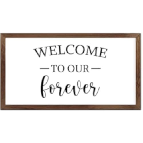 Funny Vintage Wooden Frame Sign 12x22 Inch,Welcome to Our Forever Farmhouse Wooded Sign for Home Entrance Decor Ready to Hang Wall Art Holiday Sign Gifts