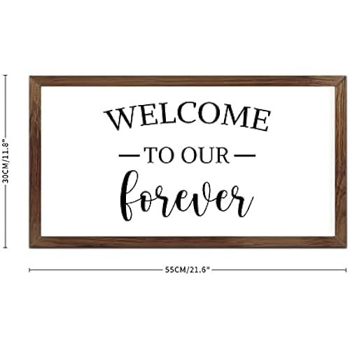 Funny Vintage Wooden Frame Sign 12x22 Inch,Welcome to Our Forever Farmhouse Wooded Sign for Home Entrance Decor Ready to Hang Wall Art Holiday Sign Gifts