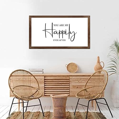 Funny Vintage Wooden Frame Sign 12x22 Inch,You are My Happily Ever After Farmhouse Wooded Sign for Home Entrance Decor Ready to Hang Wall Art Holiday Sign Gifts