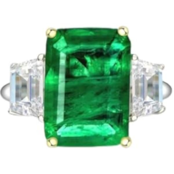Rectangular Lab Emerald Gemstone Ring Colored Gemstone Men‘s Women’s Gifts Family; Friends Jewelry Birthday Gifts Anniversary Wedding Festival Activities Daily, Size US 5