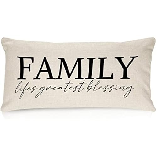 Family Lifes Greatest Blessing Lumbar Pillow Covers 14x24 Funny Quotes Cotton Linen Farmhouse Pillows Case for Couch Living Room Decor Housewarming Birthday Gifts