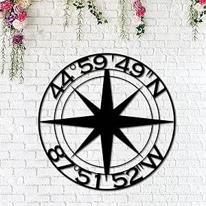 Compass Star Personalized Metal Signs  for Indoor Outdoor Front Door Hanger Metal Wall Art Home Decor