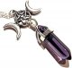 Pentagram & Moon Phases & Hex-Point Purple Glass Crystal Pendant on Chain Necklace Wiccan Pagan