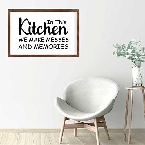 Funny Vintage Wooden Frame Sign 8x12 Inch,in This Kitchen We Make Messes and Memories Farmhouse Wooded Sign for Home Entrance Decor Ready to Hang Wall Art Holiday Sign Gifts