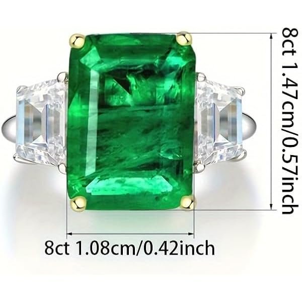 Rectangular Lab Emerald Gemstone Ring Colored Gemstone Men‘s Women’s Gifts Family; Friends Jewelry Birthday Gifts Anniversary Wedding Festival Activities Daily, Size US 5