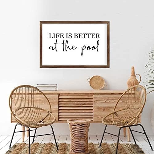 Funny Vintage Wooden Frame Sign 8x12 Inch,Life is Better at The Pool Farmhouse Wooded Sign for Home Entrance Decor Ready to Hang Wall Art Holiday Sign Gifts