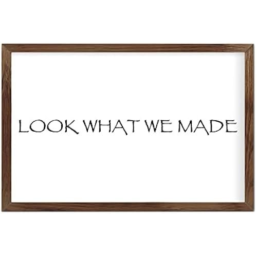 Funny Vintage Wooden Frame Sign 8x12 Inch,Look What We Made Farmhouse Wooded Sign for Home Entrance Decor Ready to Hang Wall Art Holiday Sign Gifts