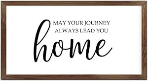 Funny Vintage Wooden Frame Sign 12x22 Inch,May Your Journey Always Lead You Home Farmhouse Wooded Sign for Home Entrance Decor Ready to Hang Wall Art Holiday Sign Gifts