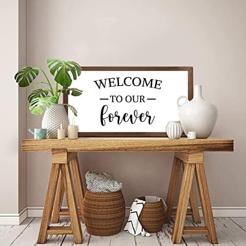 Funny Vintage Wooden Frame Sign 12x22 Inch,Welcome to Our Forever Farmhouse Wooded Sign for Home Entrance Decor Ready to Hang Wall Art Holiday Sign Gifts