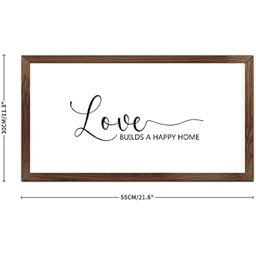 Funny Vintage Wooden Frame Sign 12x22 Inch,Love Builds A Happy Home Farmhouse Wooded Sign for Home Entrance Decor Ready to Hang Wall Art Holiday Sign Gifts