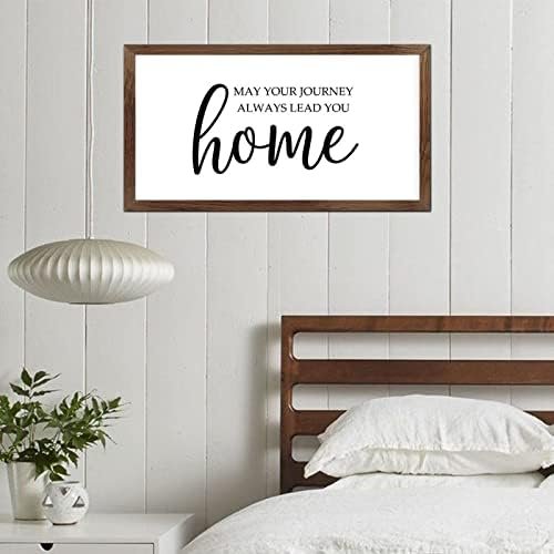 Funny Vintage Wooden Frame Sign 12x22 Inch,May Your Journey Always Lead You Home Farmhouse Wooded Sign for Home Entrance Decor Ready to Hang Wall Art Holiday Sign Gifts