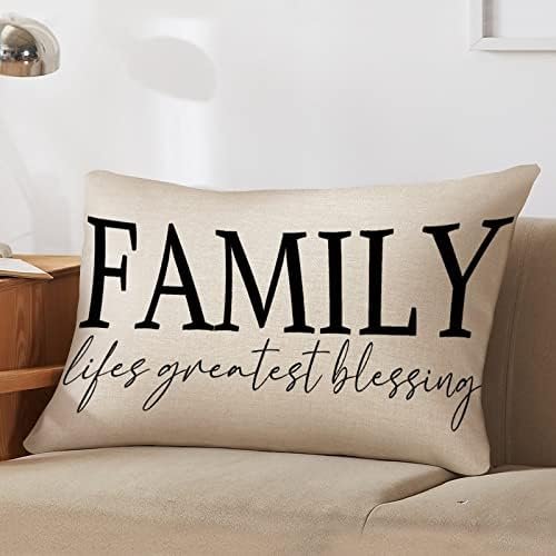 Family Lifes Greatest Blessing Lumbar Pillow Covers 14x24 Funny Quotes Cotton Linen Farmhouse Pillows Case for Couch Living Room Decor Housewarming Birthday Gifts