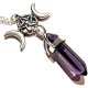 Pentagram & Moon Phases & Hex-Point Purple Glass Crystal Pendant on Chain Necklace Wiccan Pagan
