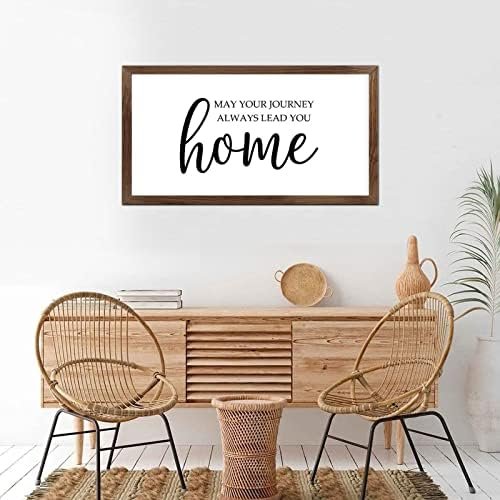Funny Vintage Wooden Frame Sign 12x22 Inch,May Your Journey Always Lead You Home Farmhouse Wooded Sign for Home Entrance Decor Ready to Hang Wall Art Holiday Sign Gifts