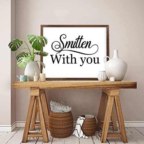 Funny Vintage Wooden Frame Sign 16x20 Inch,Smitten with You Farmhouse Wooded Sign for Home Entrance Decor Ready to Hang Wall Art Holiday Sign Gifts