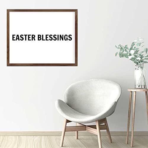 Funny Vintage Wooden Frame Sign 16x20 Inch,Easter Blessings Farmhouse Wooded Sign for Home Entrance Decor Ready to Hang Wall Art Holiday Sign Gifts