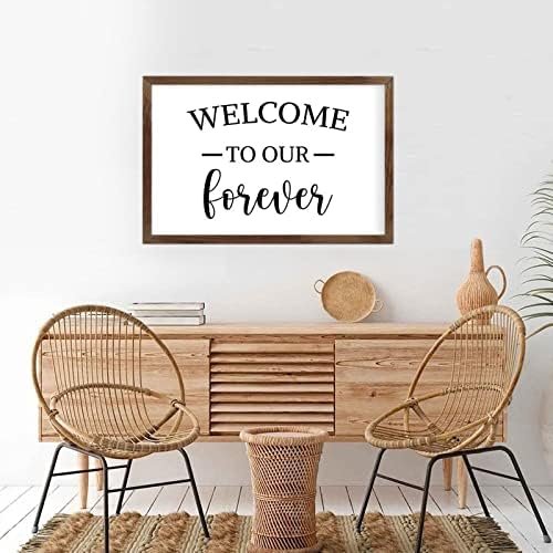 Funny Vintage Wooden Frame Sign 8x12 Inch,Welcome to Our Forever Farmhouse Wooded Sign for Home Entrance Decor Ready to Hang Wall Art Holiday Sign Gifts