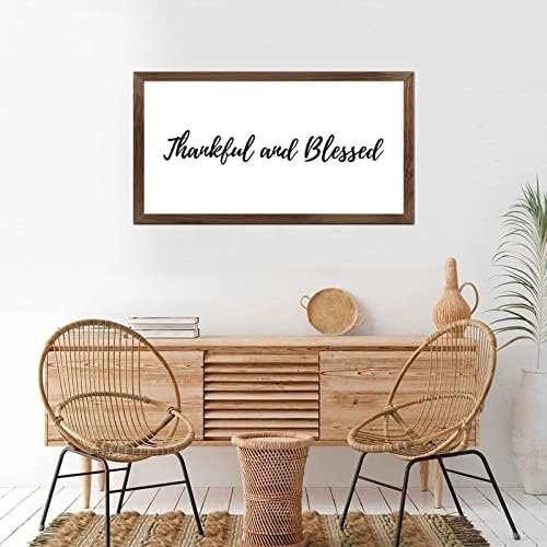 Funny Vintage Wooden Frame Sign 12x22 Inch,Thankful and Blessed Farmhouse Wooded Sign for Home Entrance Decor Ready to Hang Wall Art Holiday Sign Gifts
