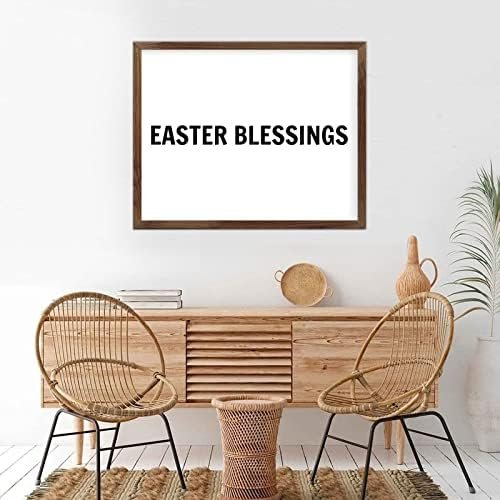Funny Vintage Wooden Frame Sign 16x20 Inch,Easter Blessings Farmhouse Wooded Sign for Home Entrance Decor Ready to Hang Wall Art Holiday Sign Gifts